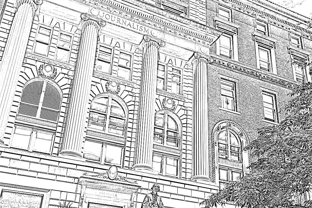 Line drawing of Pulitzer Hall, Columbia Journalism School